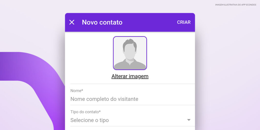 Interface do aplicativo mostrando cadastro de visitantes com opção de autocadastro, otimizando o fluxo de entrada e reduzindo falhas operacionais na portaria.