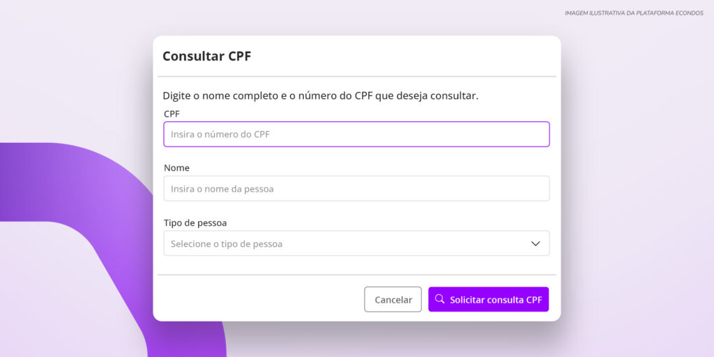 Visualização da tela de consulta de antecedentes por CPF no cadastro de visitantes e prestadores, reforçando a segurança e o controle de acessos no condomínio.