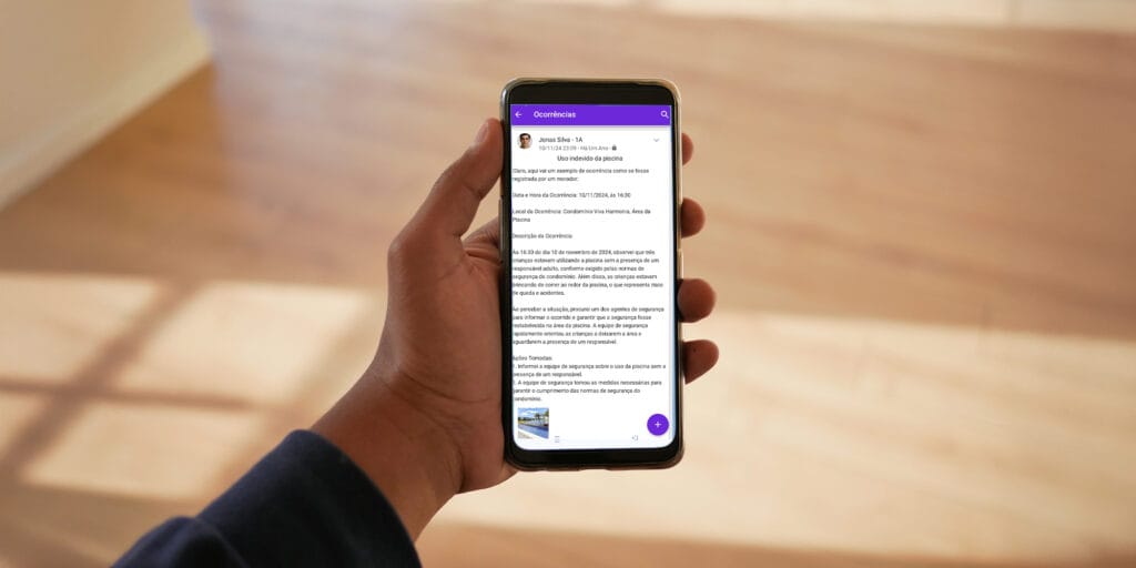 Comunicação organizada em aplicativo para condomínio com avisos e registros centralizados.