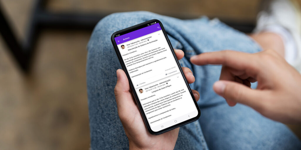Uso de aplicativo para condomínio como apoio à centralização da comunicação, com histórico acessível e redução de ruídos.