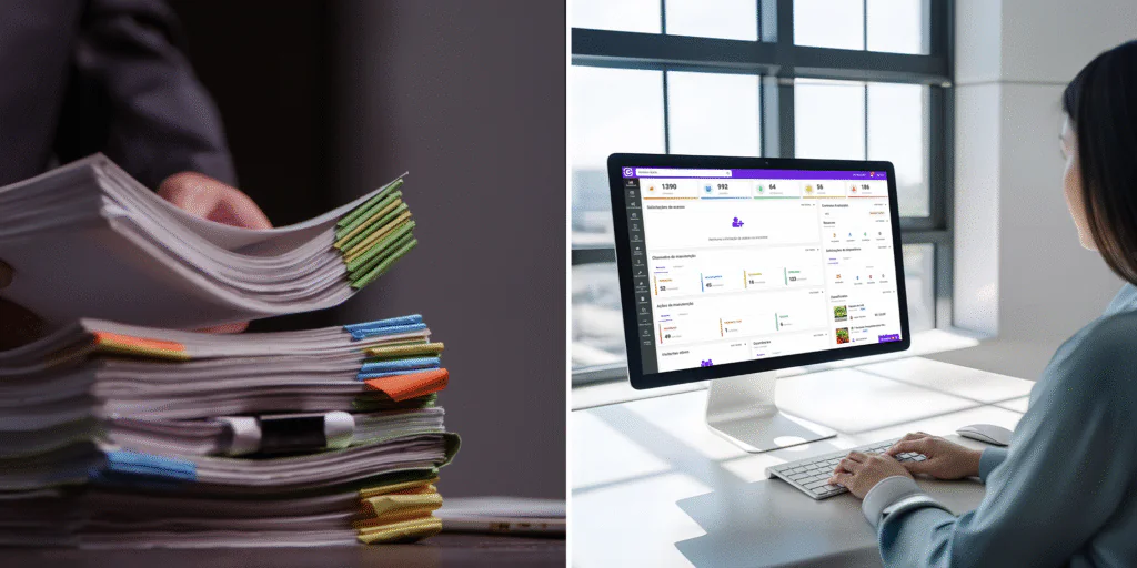 Comparação entre gestão manual desorganizada e gestão inteligente com o sistema eCondos.